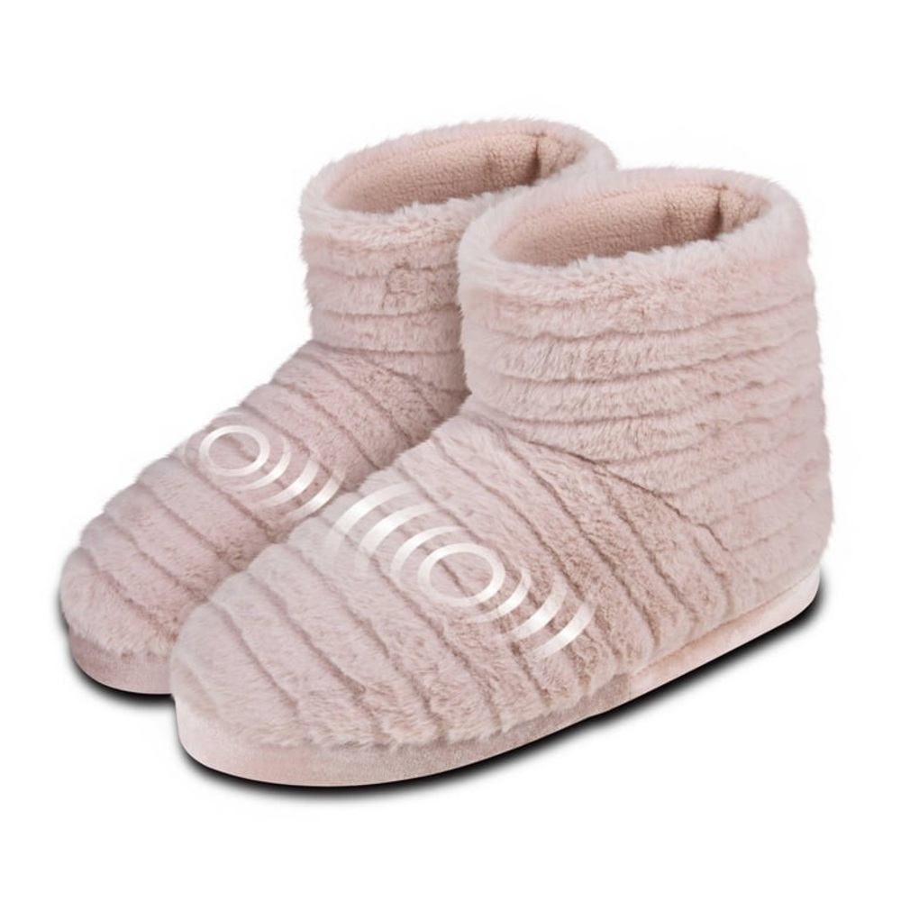 Memory Foam Massaging Over the Ankle Soft Booties Pink Vibrating Slippers